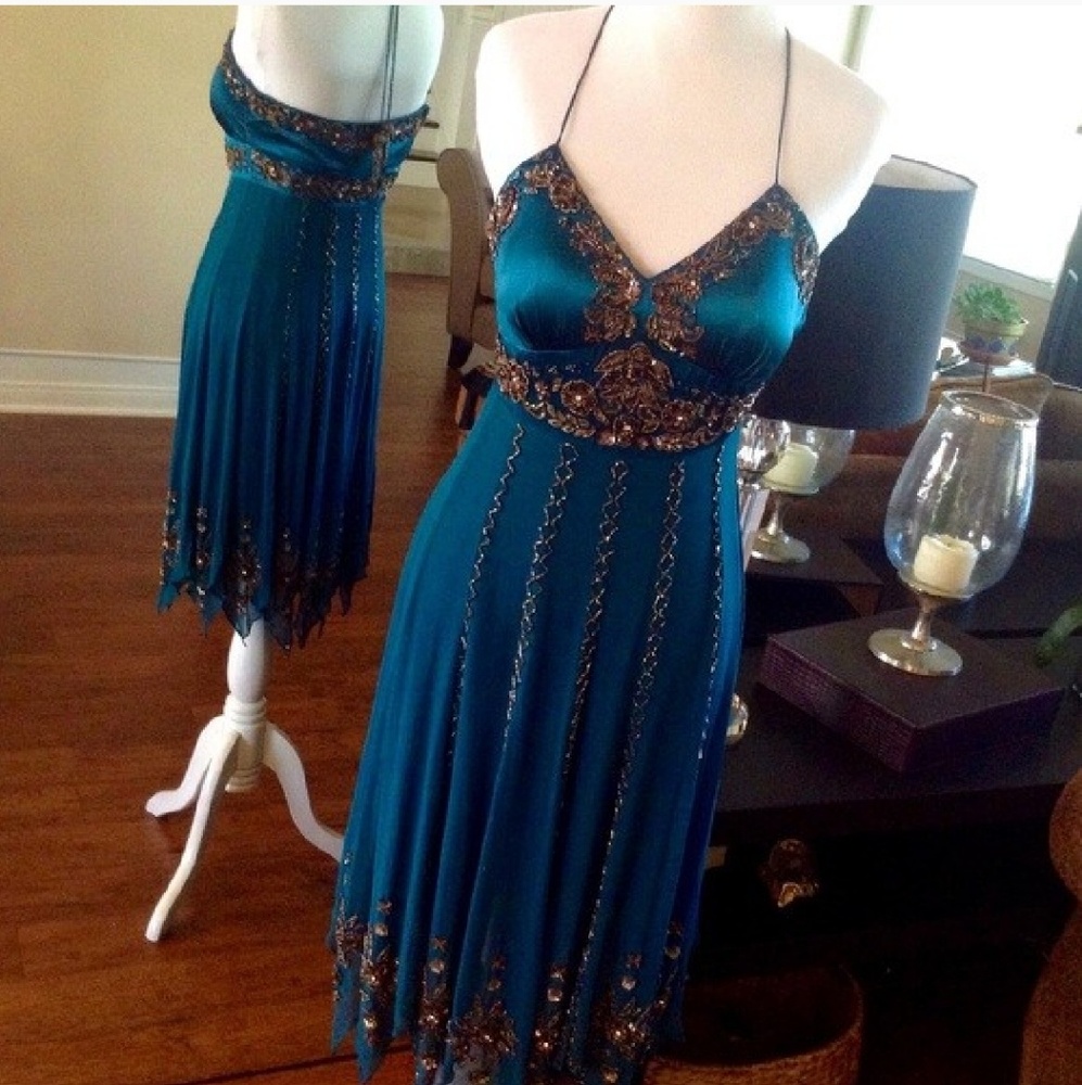 Silk Sue Wong Cocktail Dress in Teal 👗